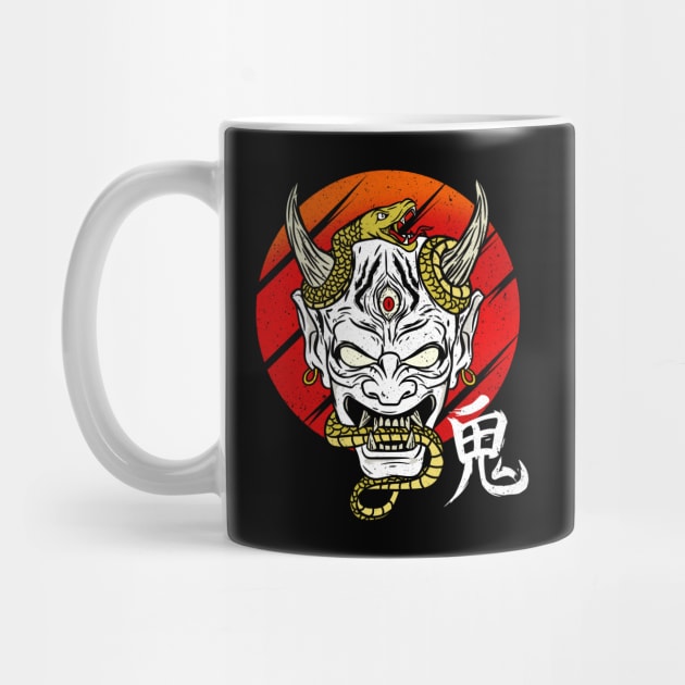 Japanese Devil Art Mask Demon Oni Harajuku T-Shirt by biNutz